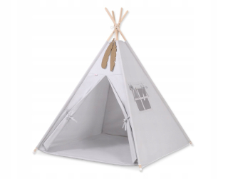 TIPI stan pre deti + karimatka + prívesky z peria - šedá